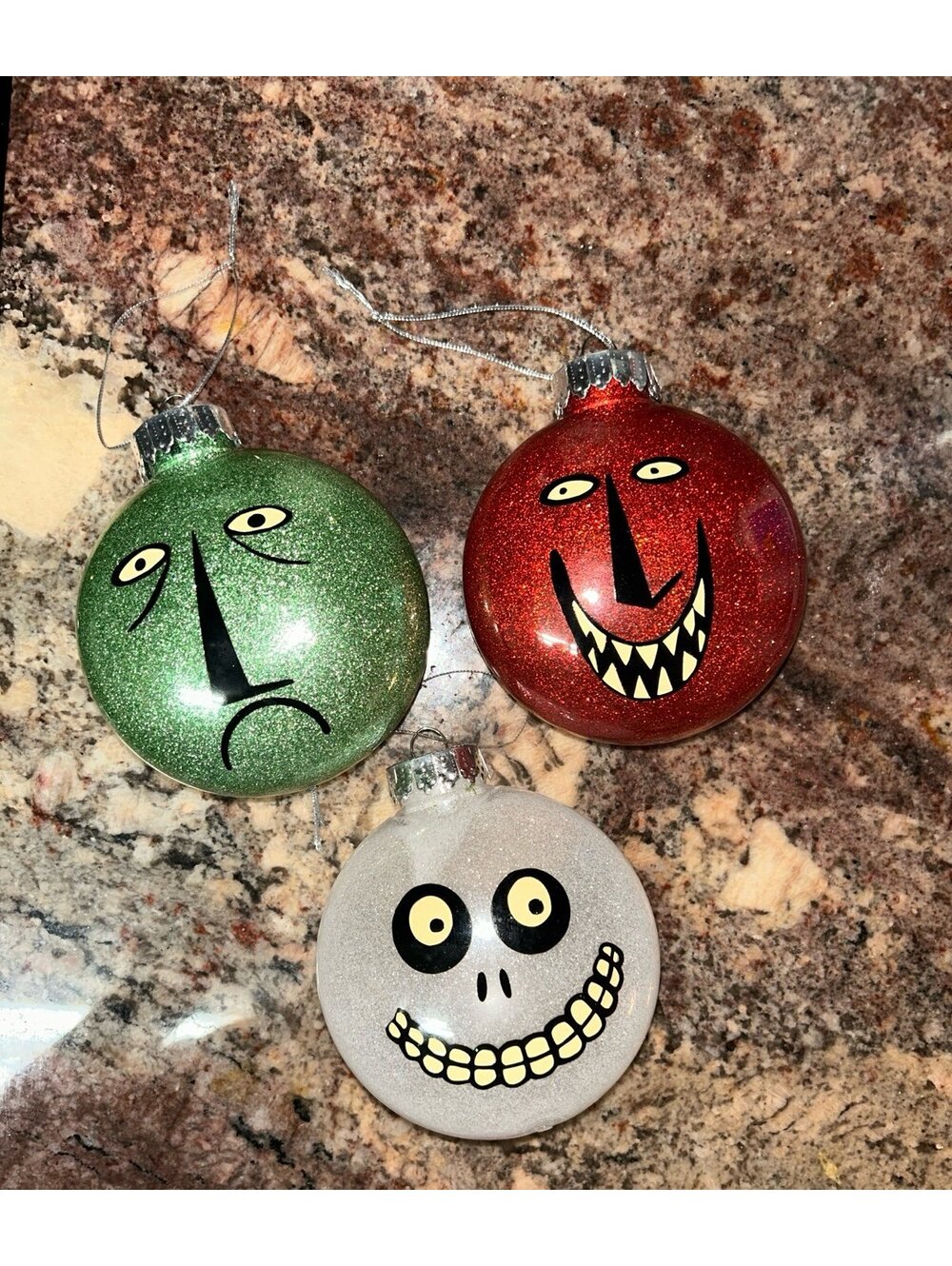 Nightmare Before Xmas Lock shock Barrel Glitter Ornaments Set of 3 Unbranded